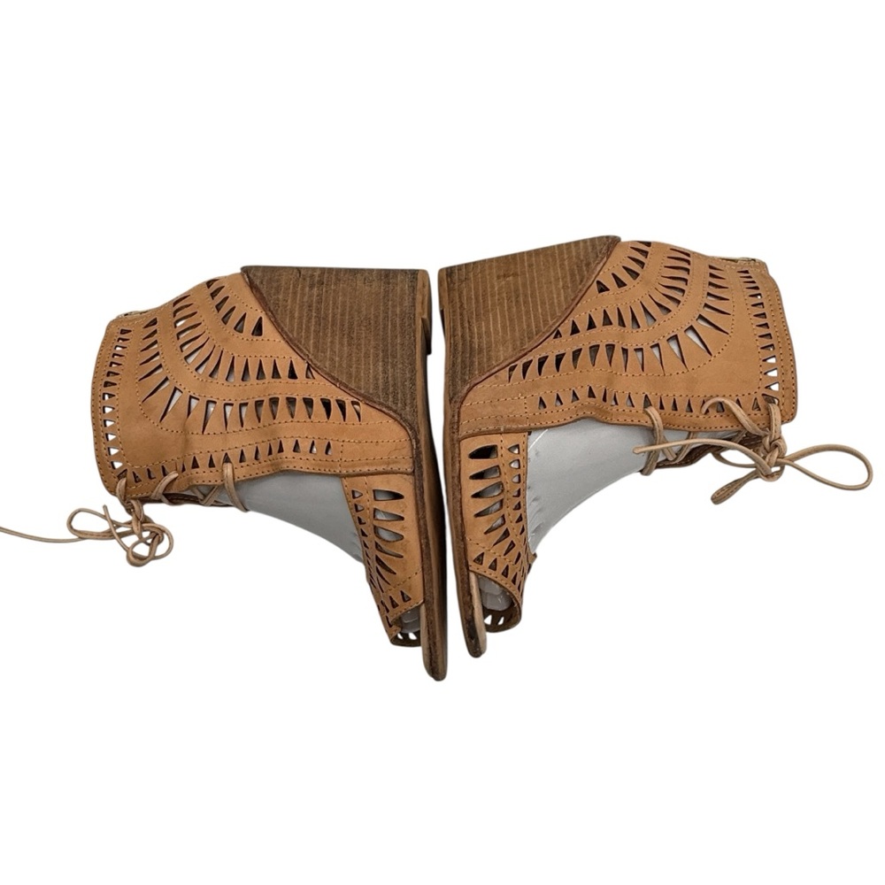 Jeffrey Campbell Tan Radillo-Hi Laser Cut Lace-Up Wedge Sandals Size 8.5 Women’s - Picture 7 of 11